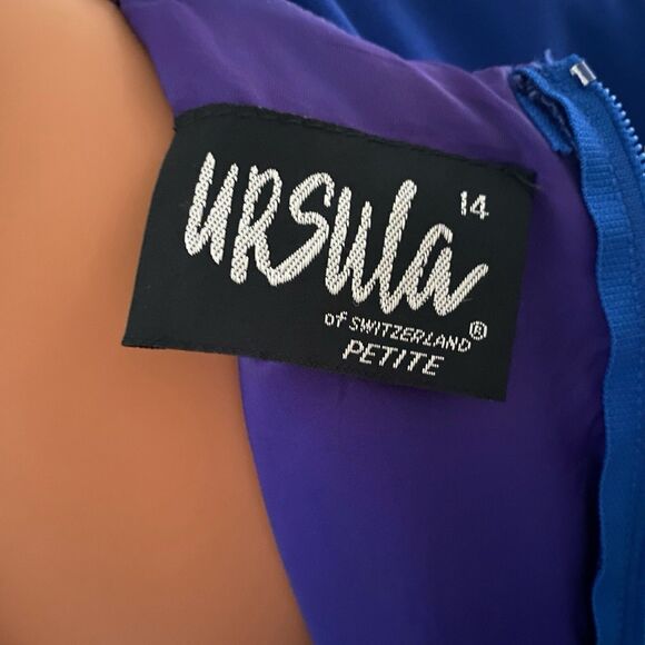 Vtg Dress 80s Long Sleeve Evening XLP Mother The Bride Modest Blue Sequins Midi - Picture 14 of 16